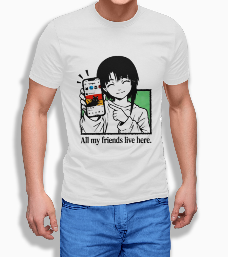 Brandon Crownover All My Friends Live Here Anime Character With Smartphone T-Shirt