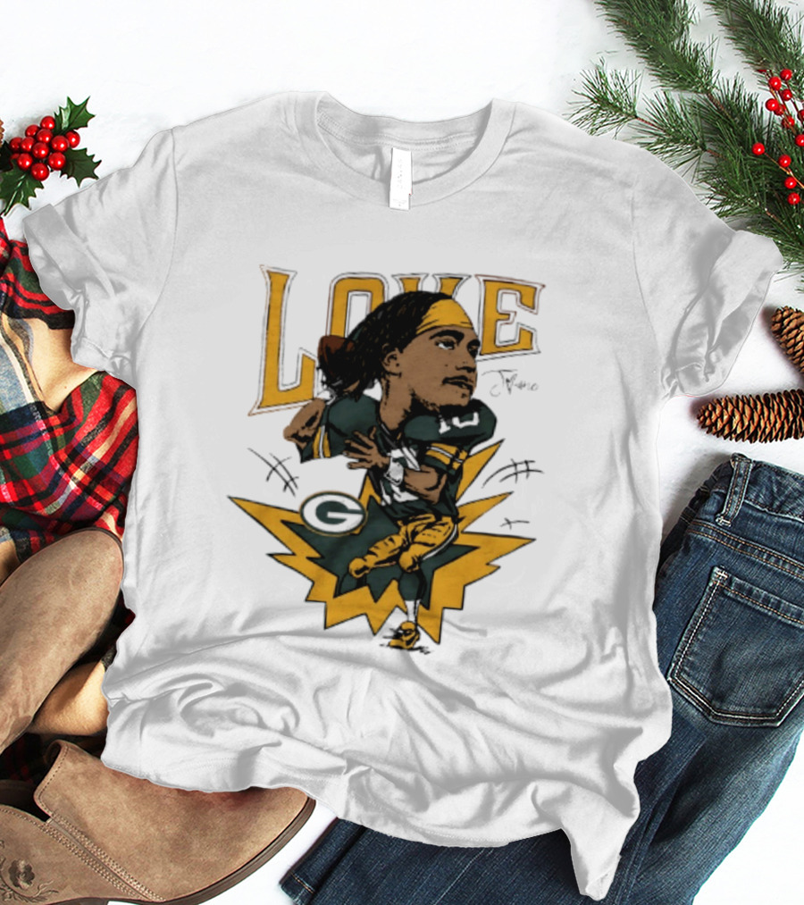 Green Bay Packers Jordan Love Caricature Football Star T-Shirt