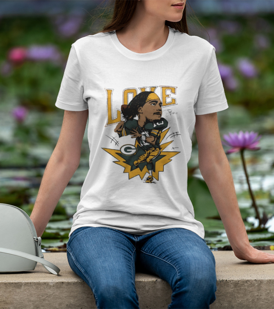 Green Bay Packers Jordan Love Caricature Football Star T-Shirt