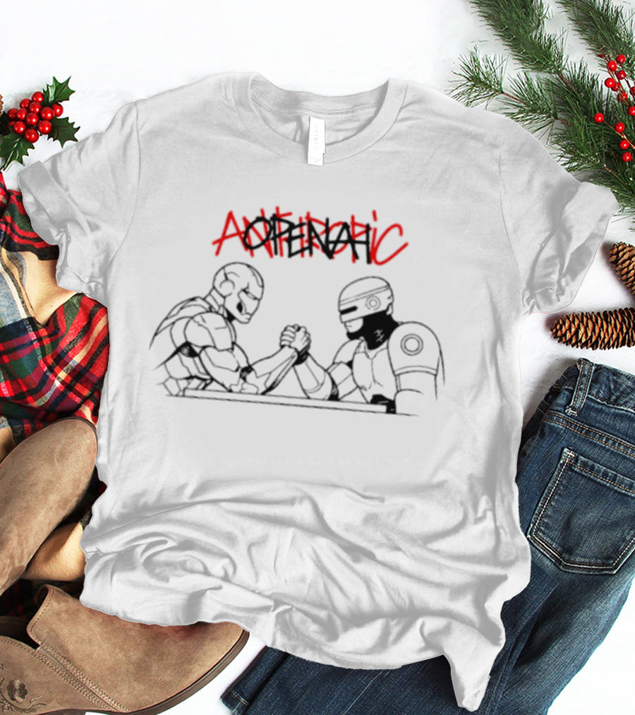 Iron Man Robocop Arm Wrestling Match Marvel Aesthetic T-Shirt