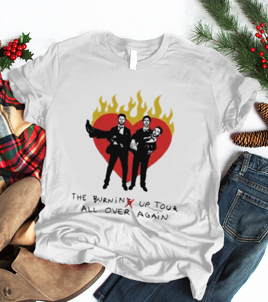 Jonas Brothers Burnin' Up Tour All Over Again Heart Flames Silhouette 2026 T-Shirt