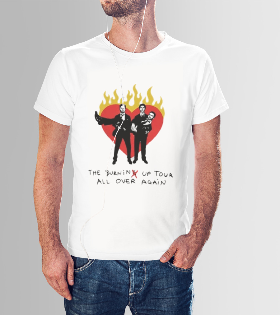 Jonas Brothers Burnin' Up Tour All Over Again Heart Flames Silhouette 2026 T-Shirt