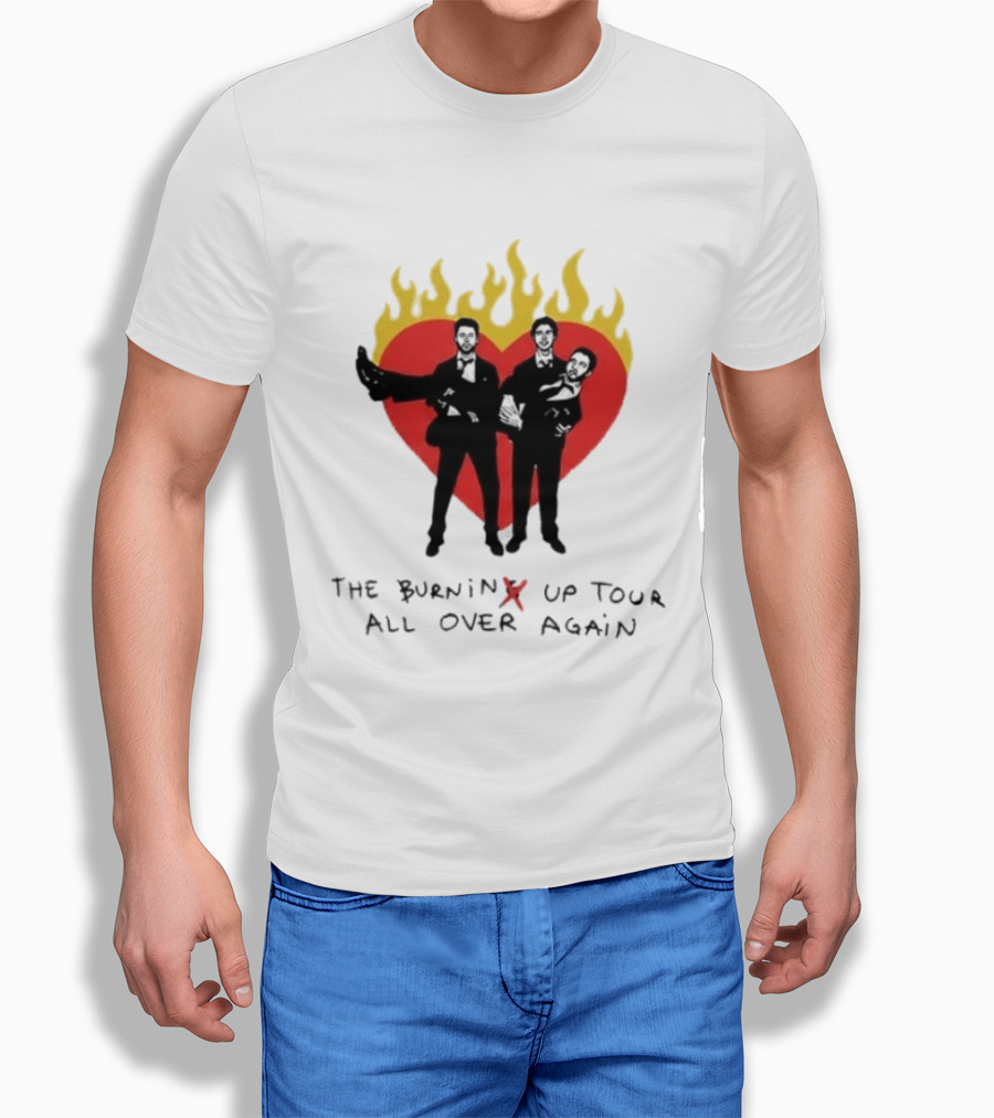 Jonas Brothers Burnin' Up Tour All Over Again Heart Flames Silhouette 2026 T-Shirt