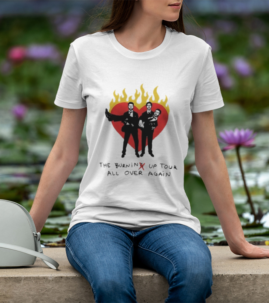 Jonas Brothers Burnin' Up Tour All Over Again Heart Flames Silhouette 2026 T-Shirt