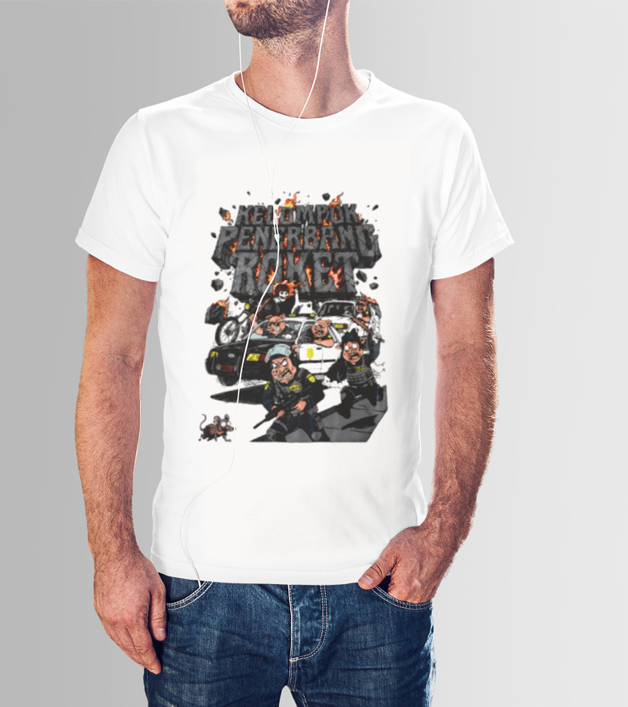 Kelompok Penerbang Roket Pig Police Bastard Burning Riot Scene T-Shirt