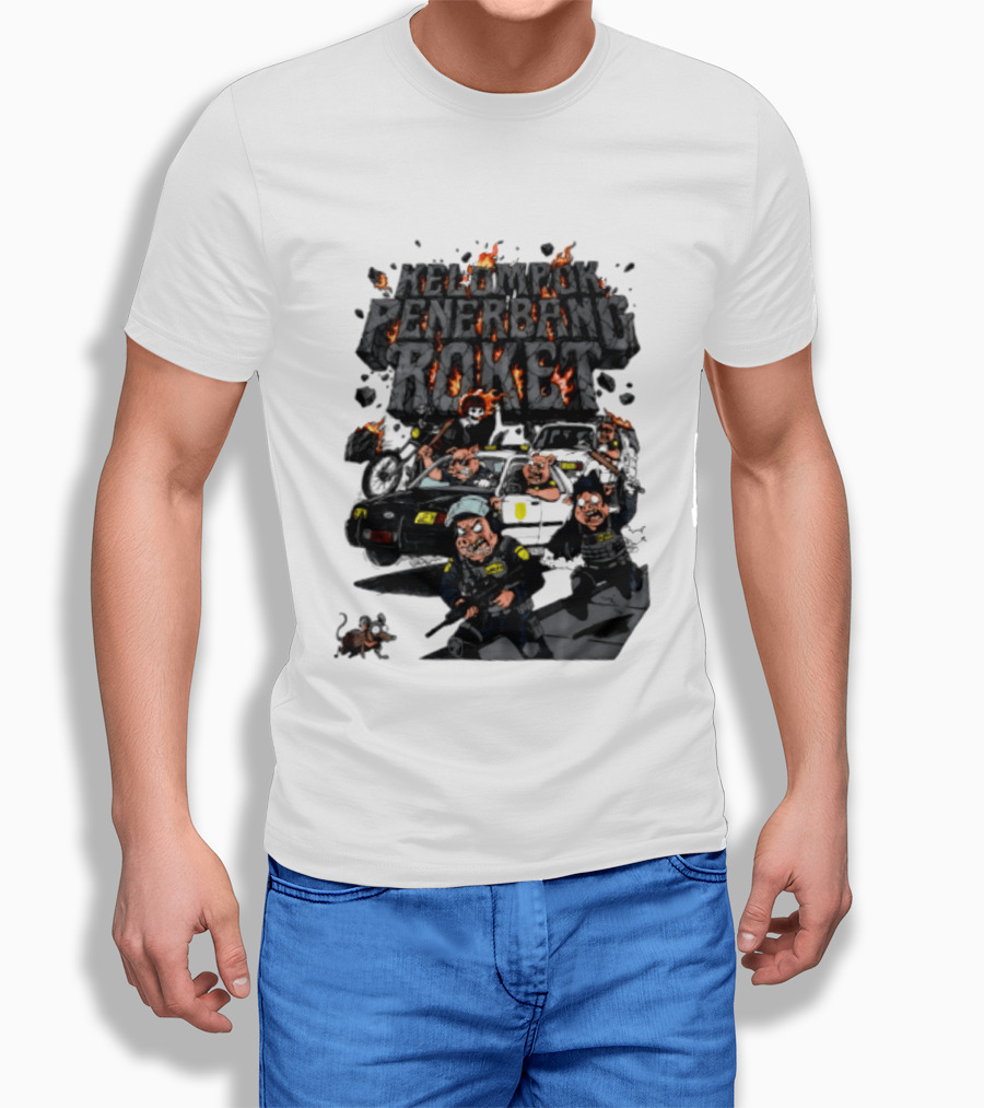 Kelompok Penerbang Roket Pig Police Bastard Burning Riot Scene T-Shirt