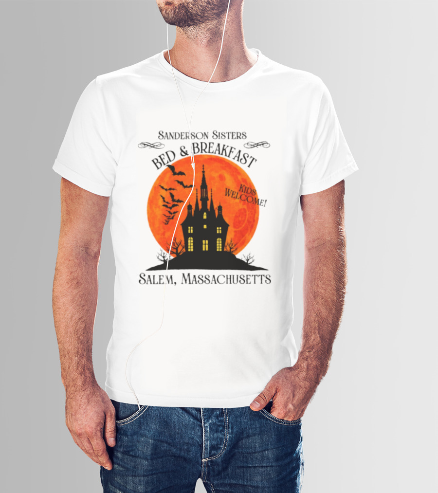 Sanderson Sisters Bed And Breakfast Kids Welcome Salem Massachusetts Halloween Bats Haunted House T-Shirt