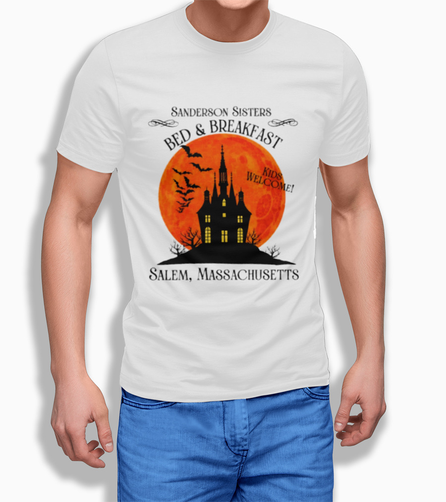 Sanderson Sisters Bed And Breakfast Kids Welcome Salem Massachusetts Halloween Bats Haunted House T-Shirt