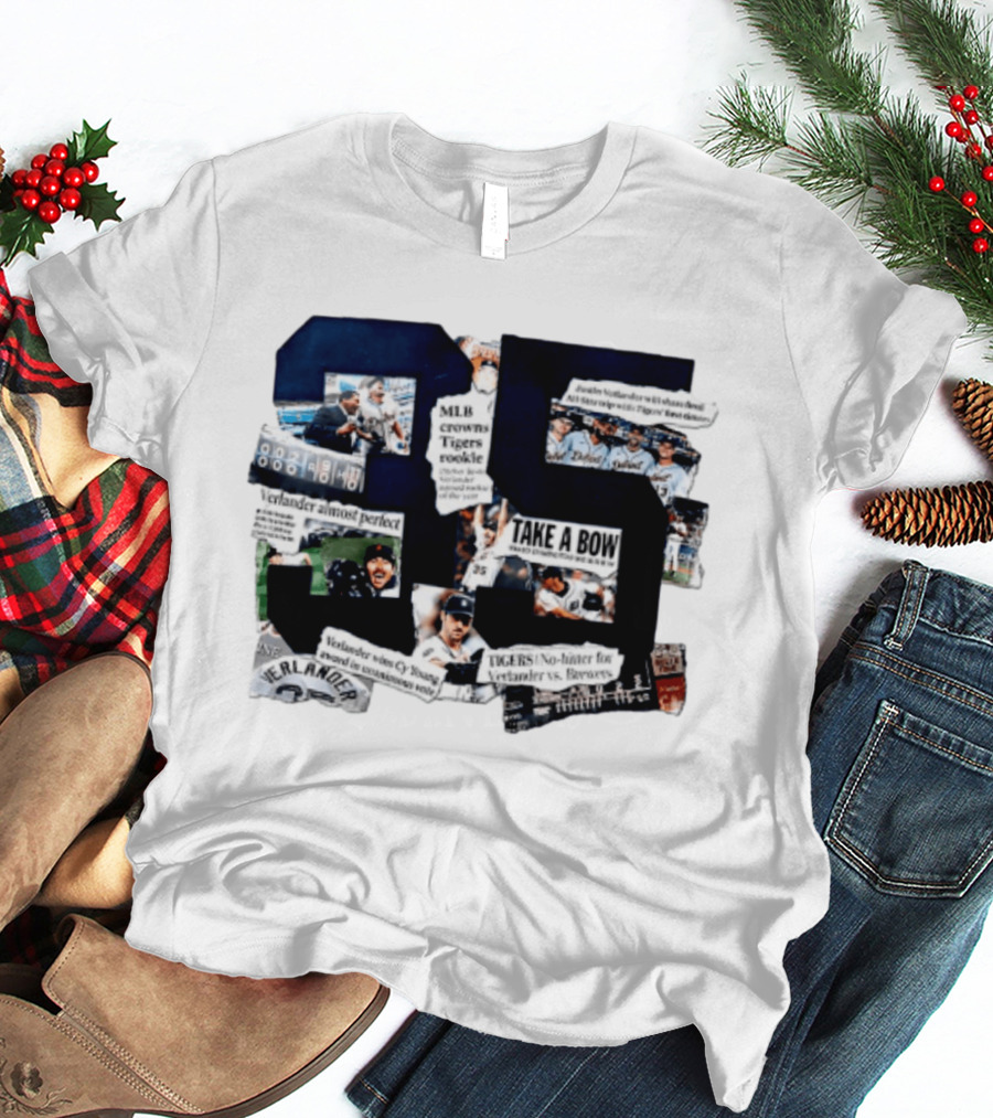 Justin Verlander MLB Crowns Tigers Rookie No Hitter Collage 35 T-Shirt