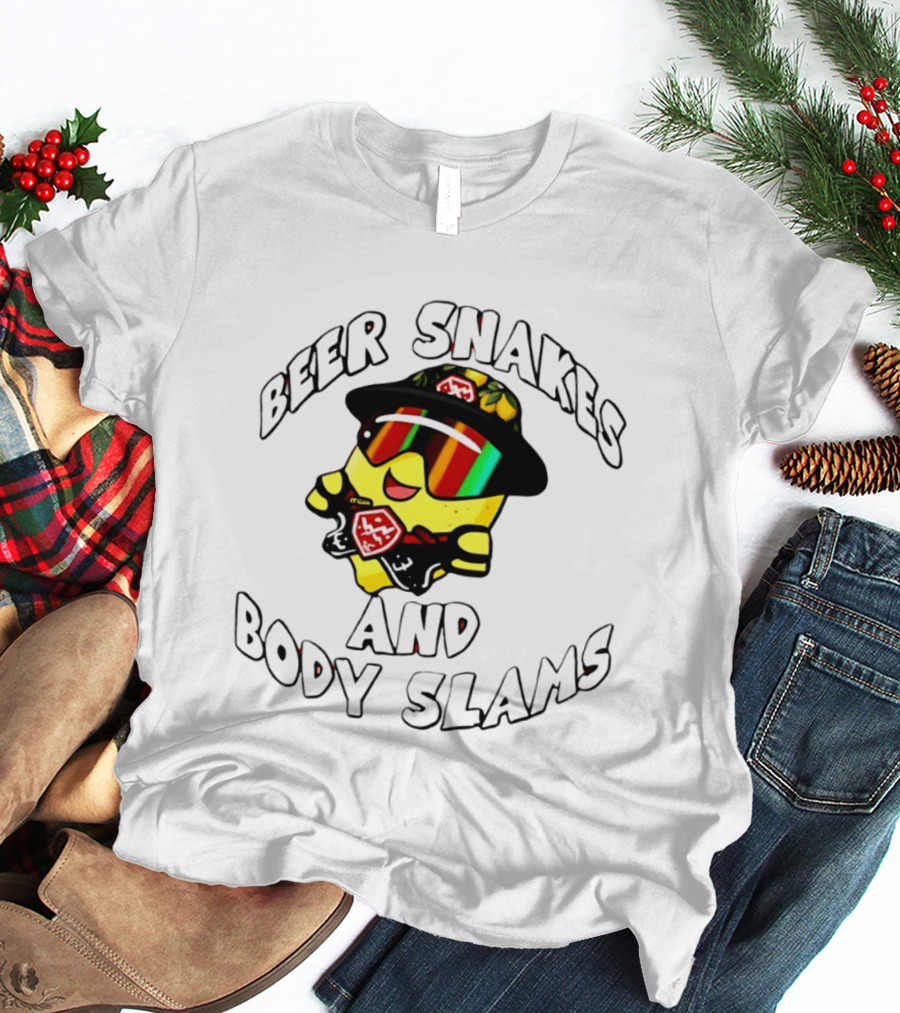Beer Snakes And Body Slams Lemon Guy Fun Retro 90s T-Shirt