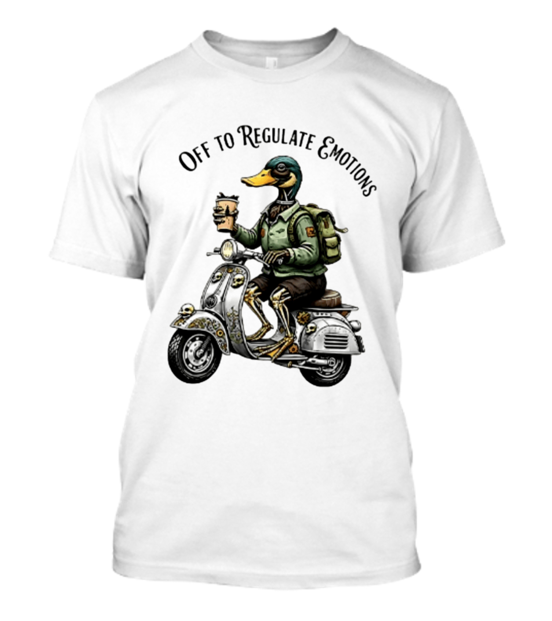 Off To Regulate Emotions Duck Scooter Coffee Adventure T-Shirt
