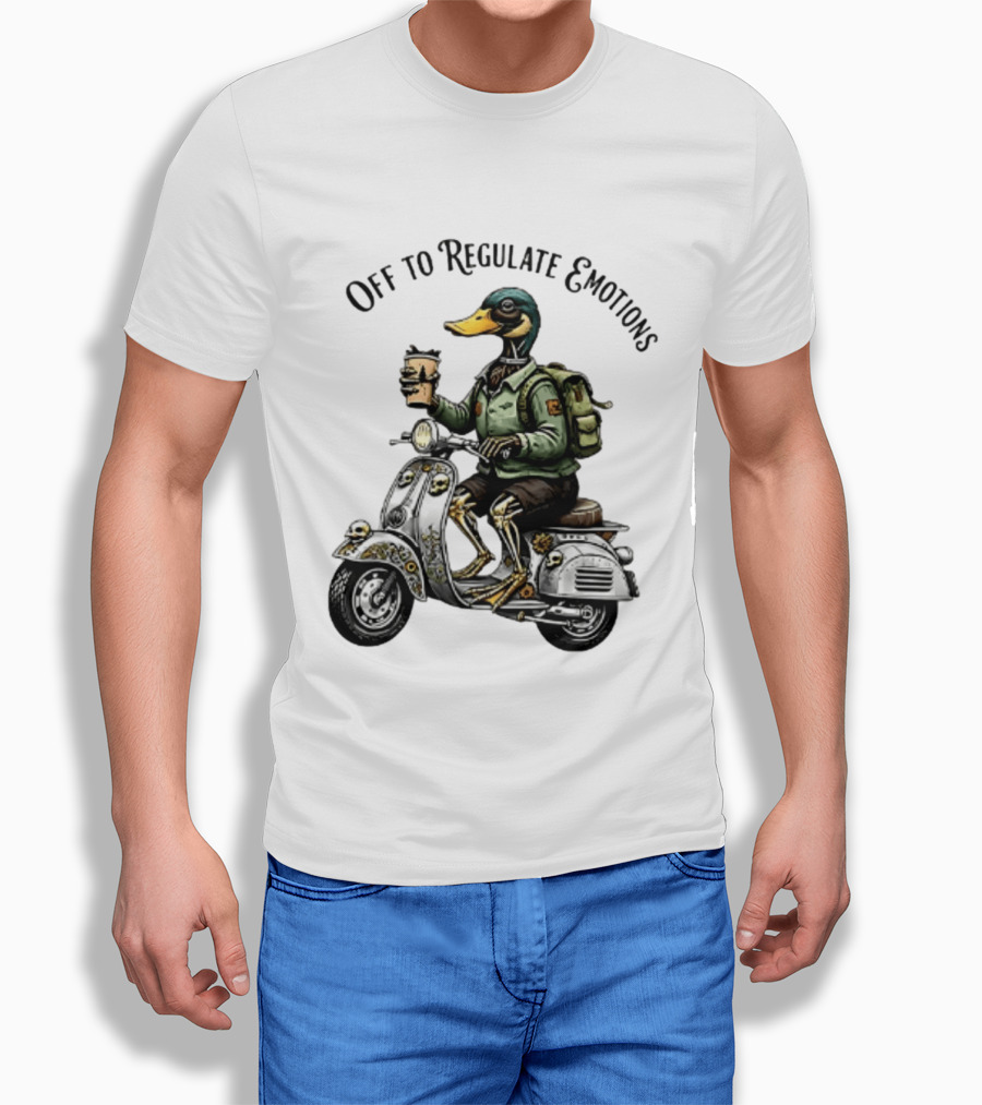 Off To Regulate Emotions Duck Scooter Coffee Adventure T-Shirt