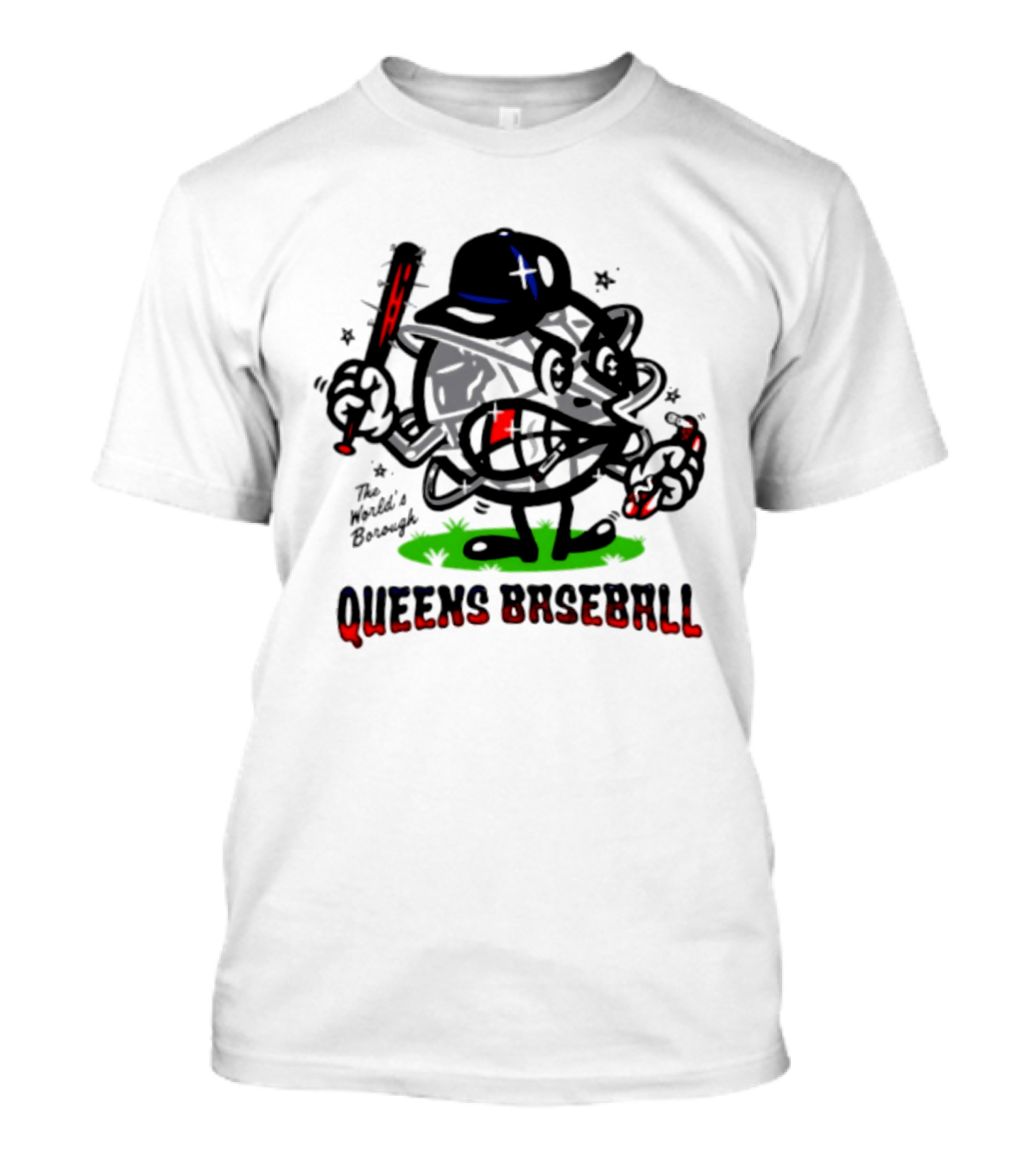Queens Baseball The World's Borough Hot Dog Baseball Cap Cartoon T-Shirt
