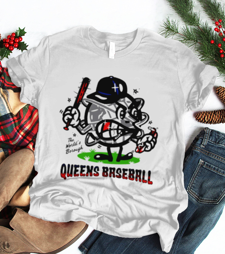 Queens Baseball The World's Borough Hot Dog Baseball Cap Cartoon T-Shirt