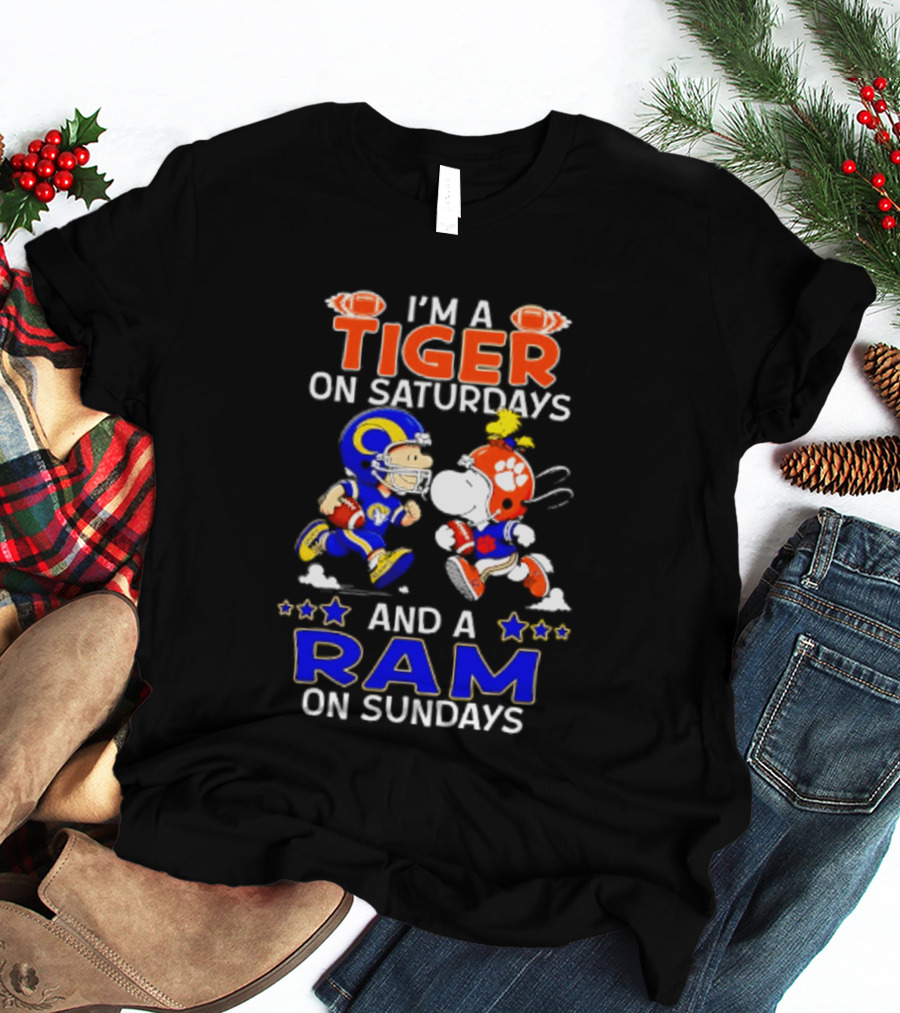 Peanuts I'm A Tiger On Saturdays And A Ram On Sundays Football Fans T-Shirt