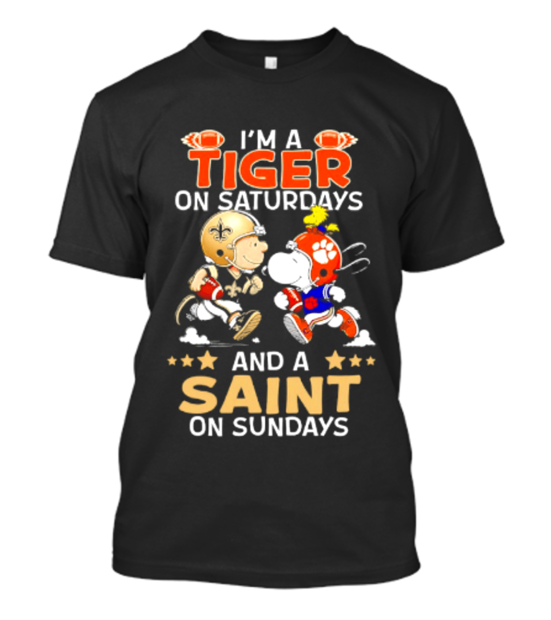 Tiger On Saturdays And Saint On Sundays Football Peanuts Characters T-Shirt