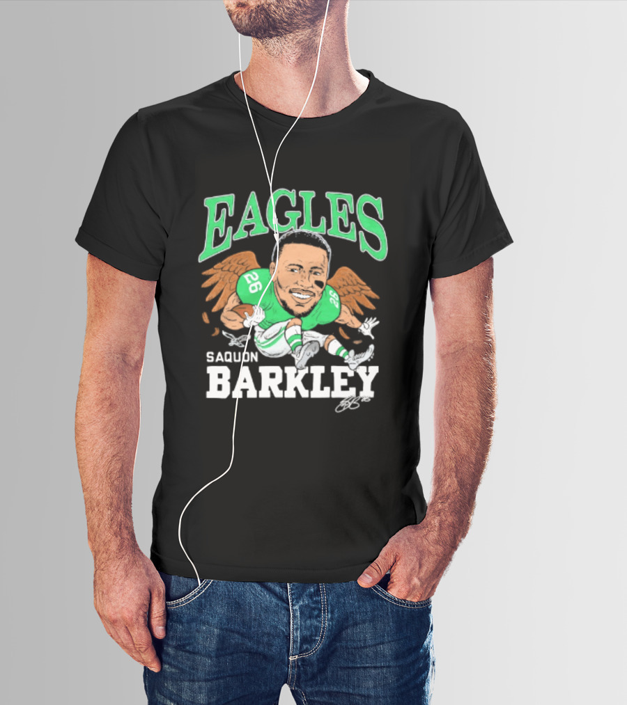 Eagles Saquon Barkley Caricature Green Wings 26 T-Shirt