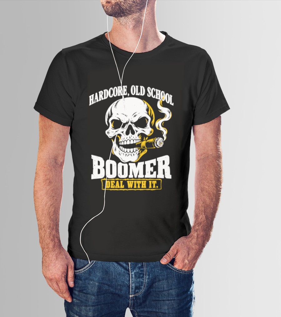 Hardcore Old School Boomer Skull Smoking Deal With It T-Shirt