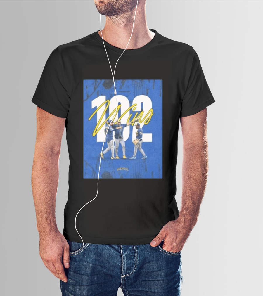 Milwaukee Brewers 102 Wins Blue Background Team Celebration T-Shirt