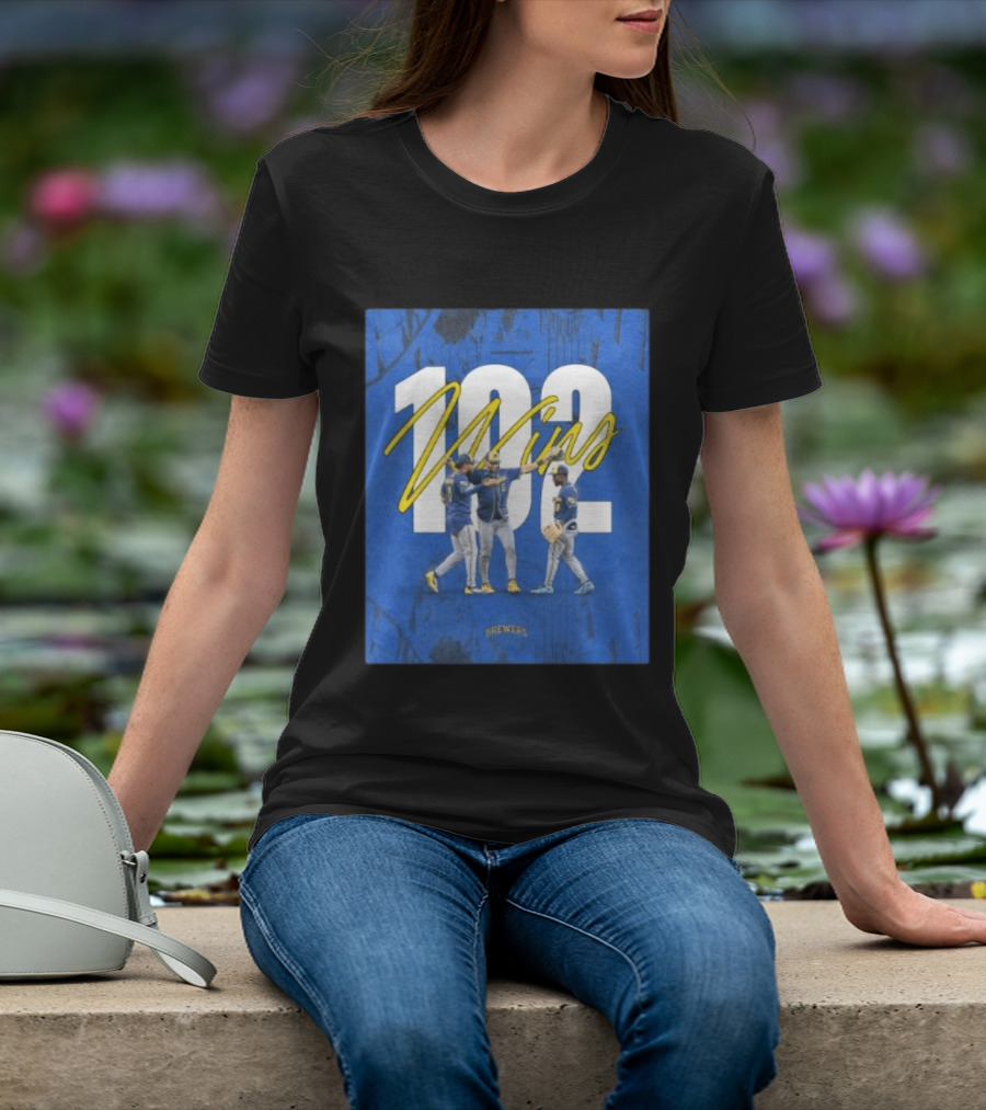 Milwaukee Brewers 102 Wins Blue Background Team Celebration T-Shirt