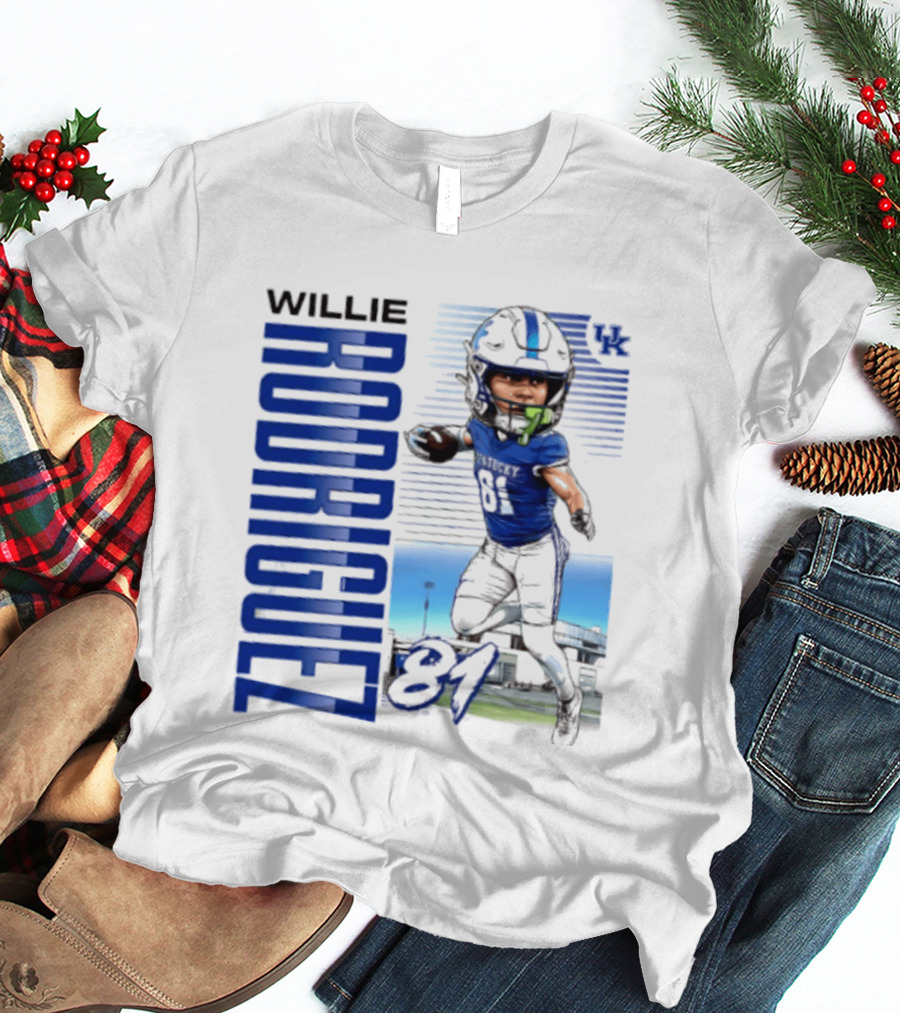 Willie Rodriguez 81 Kentucky Wildcats NCAA Football Player Name Caricature T-Shirt