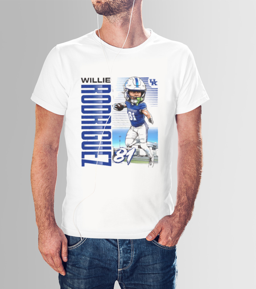 Willie Rodriguez 81 Kentucky Wildcats NCAA Football Player Name Caricature T-Shirt