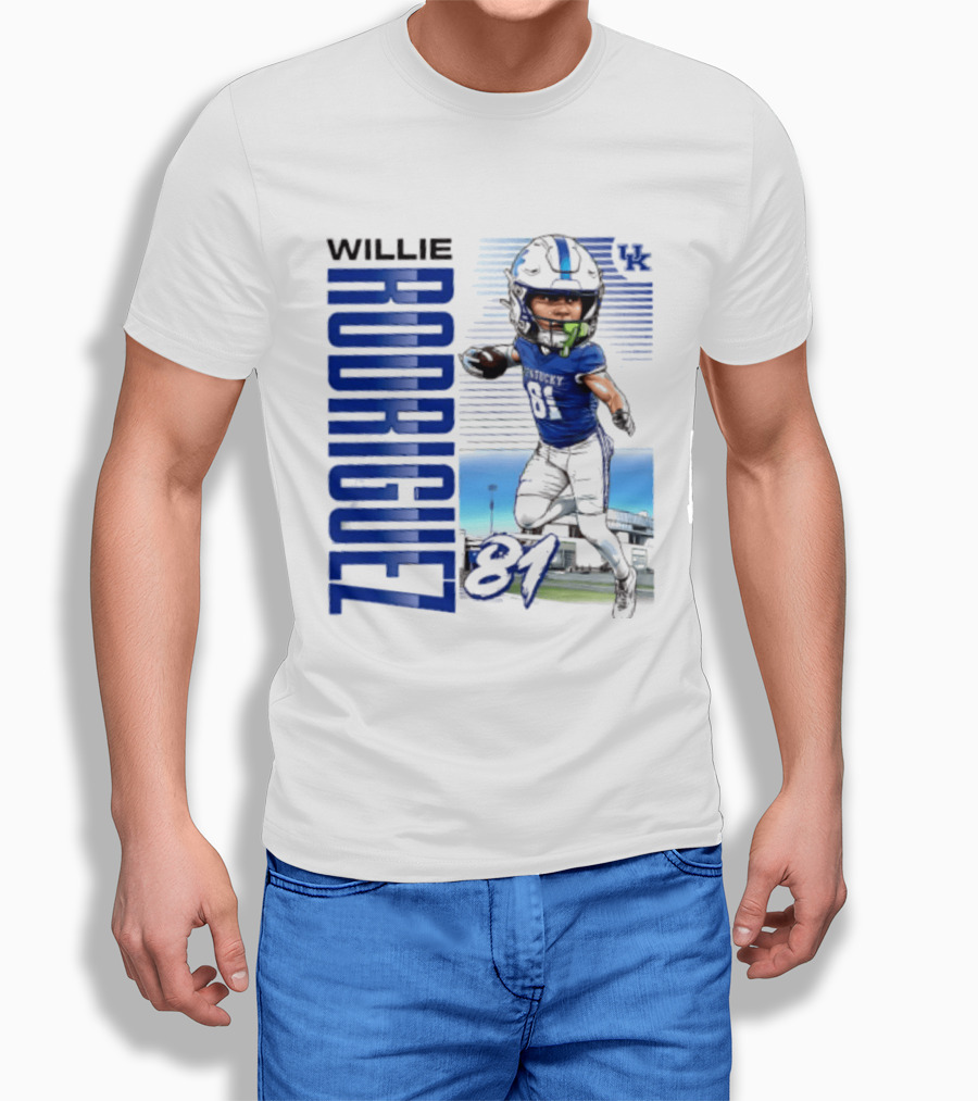 Willie Rodriguez 81 Kentucky Wildcats NCAA Football Player Name Caricature T-Shirt