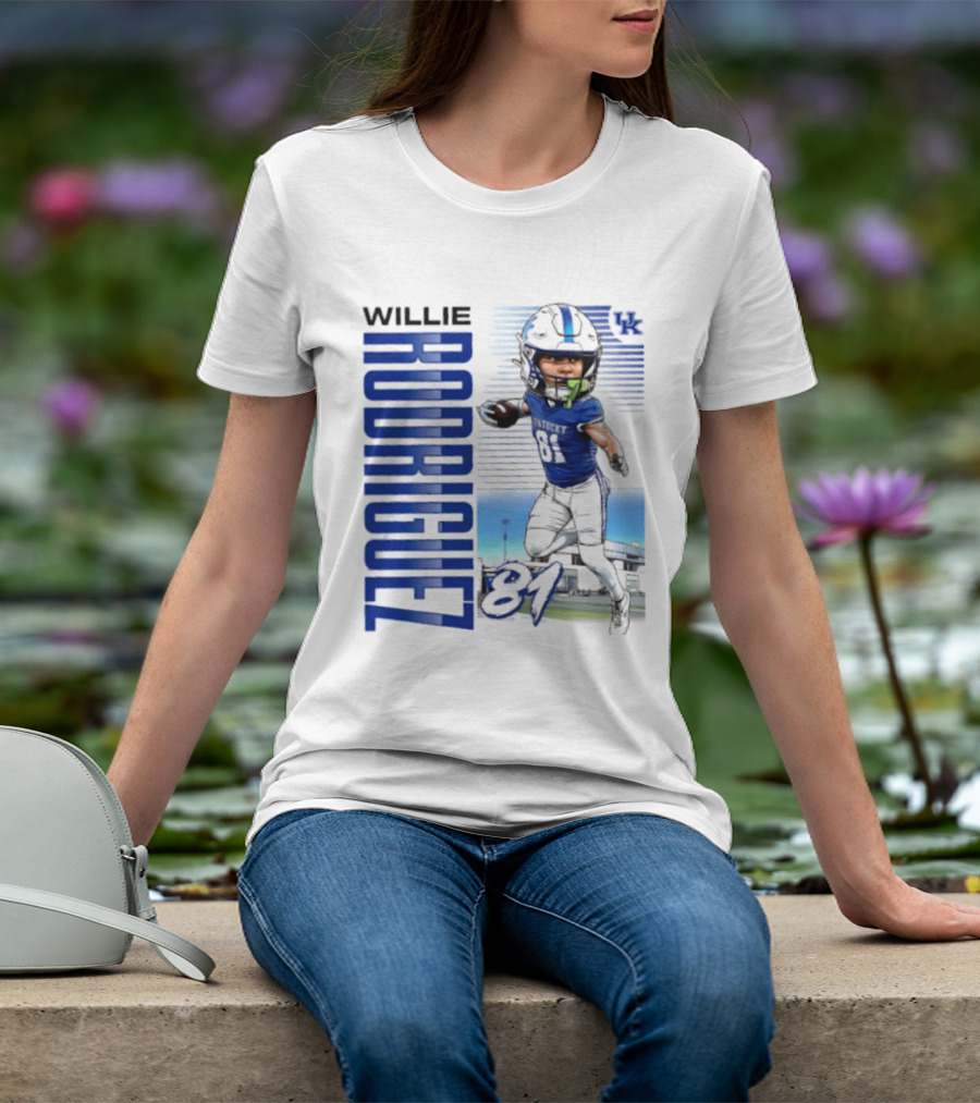 Willie Rodriguez 81 Kentucky Wildcats NCAA Football Player Name Caricature T-Shirt