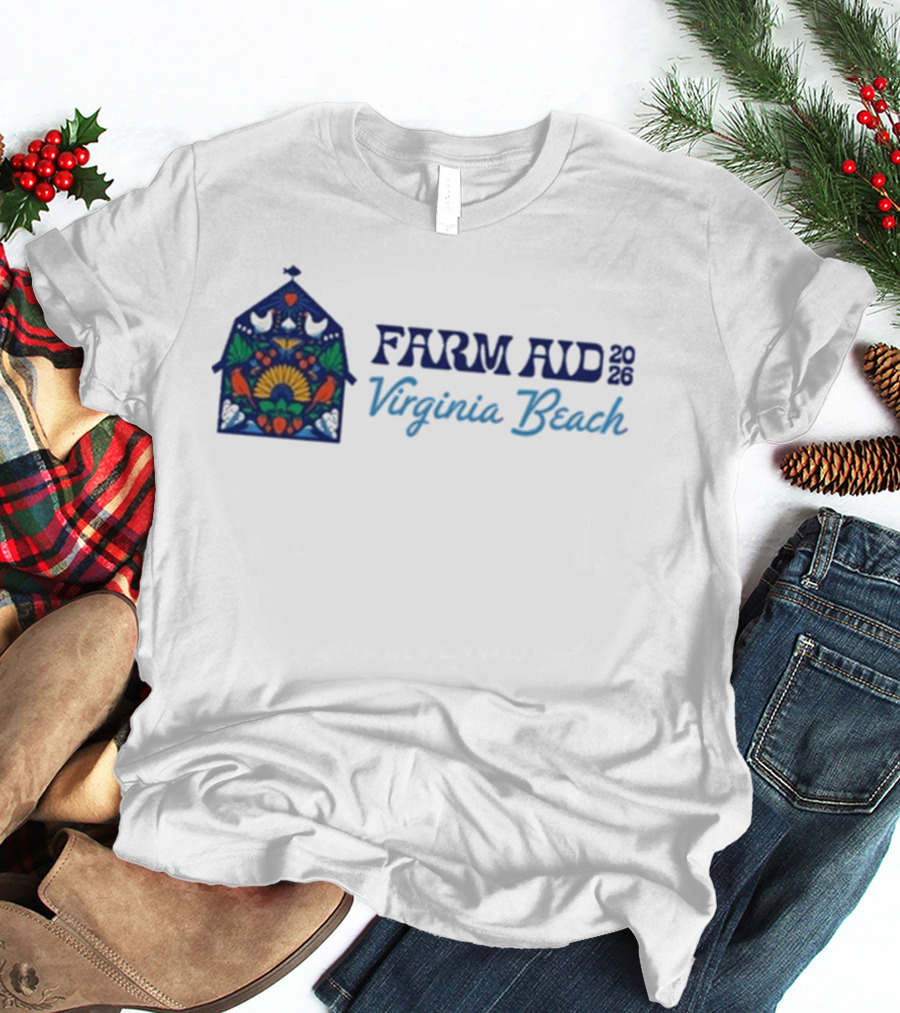 Farm Aid 2026 Virginia Beach Stained Glass Barn Sunflowers Doves T-Shirt