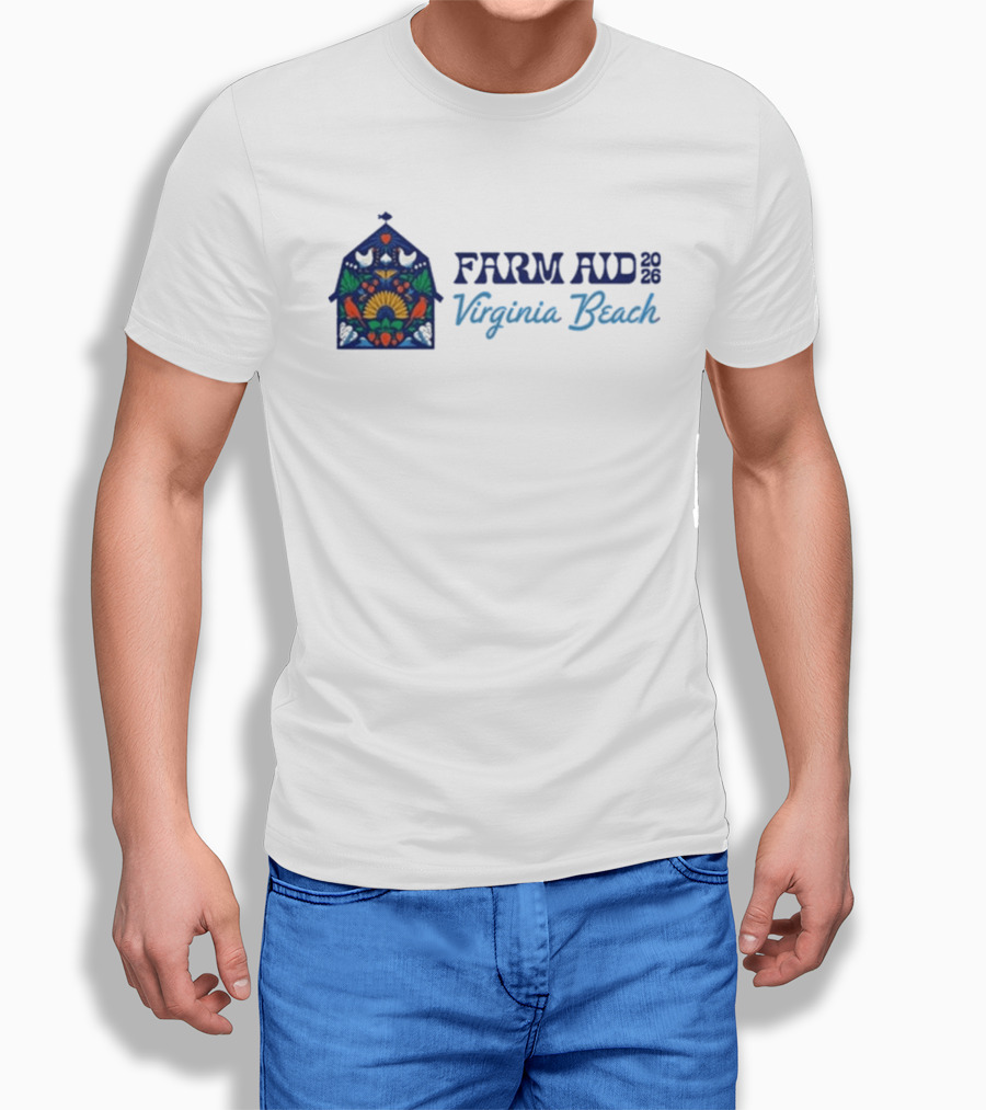 Farm Aid 2026 Virginia Beach Stained Glass Barn Sunflowers Doves T-Shirt