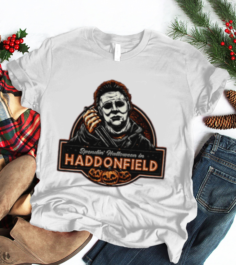 Michael Myers Spendin' Halloween In Haddonfield With Pumpkins T-Shirt