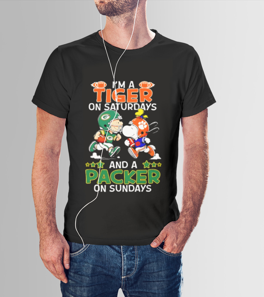 Clemson Tigers Fan On Saturdays Green Bay Packers Supporter On Sundays Football Peanuts T-Shirt