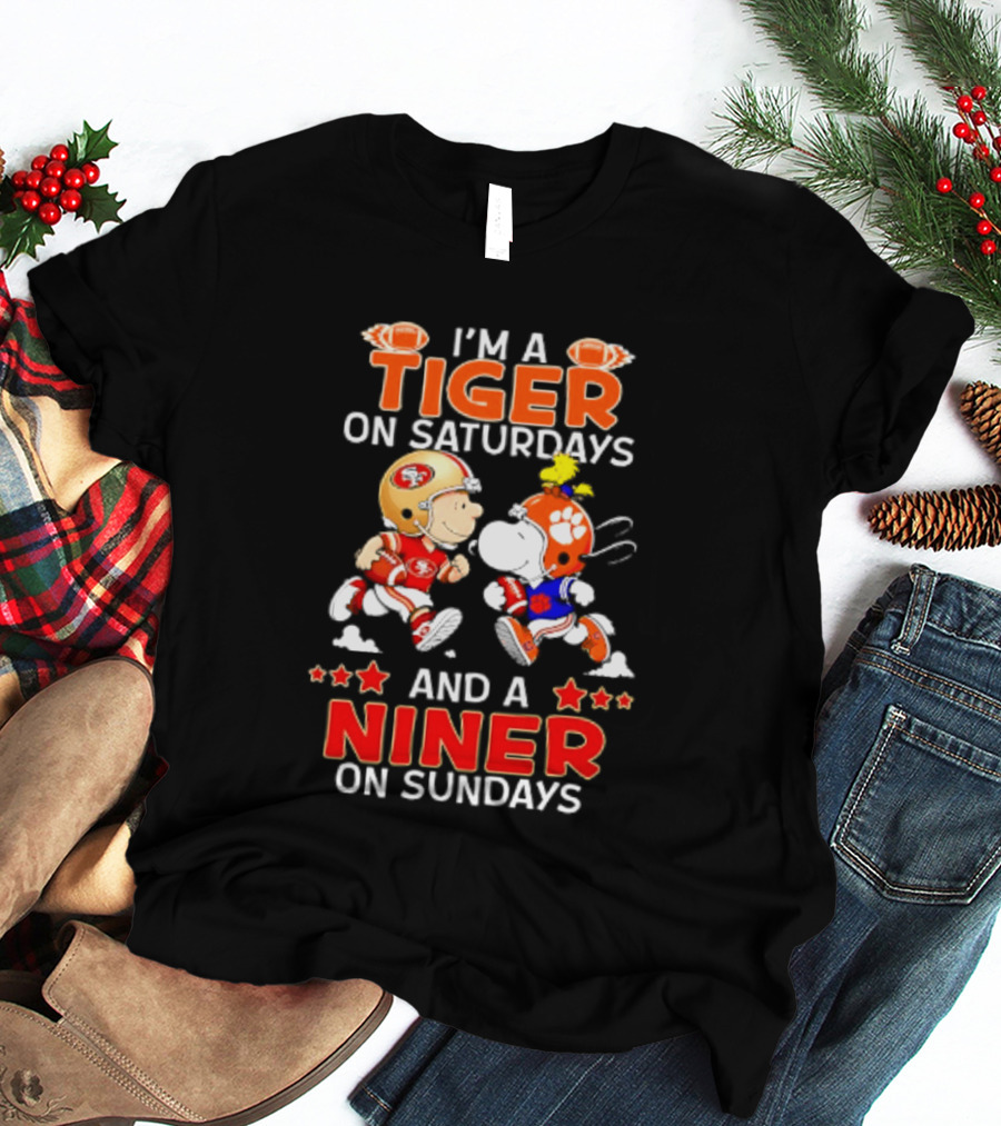 I'm A Clemson Tiger On Saturdays And A San Francisco 49ers Niner On Sundays Peanuts Characters Football Fan T-Shirt