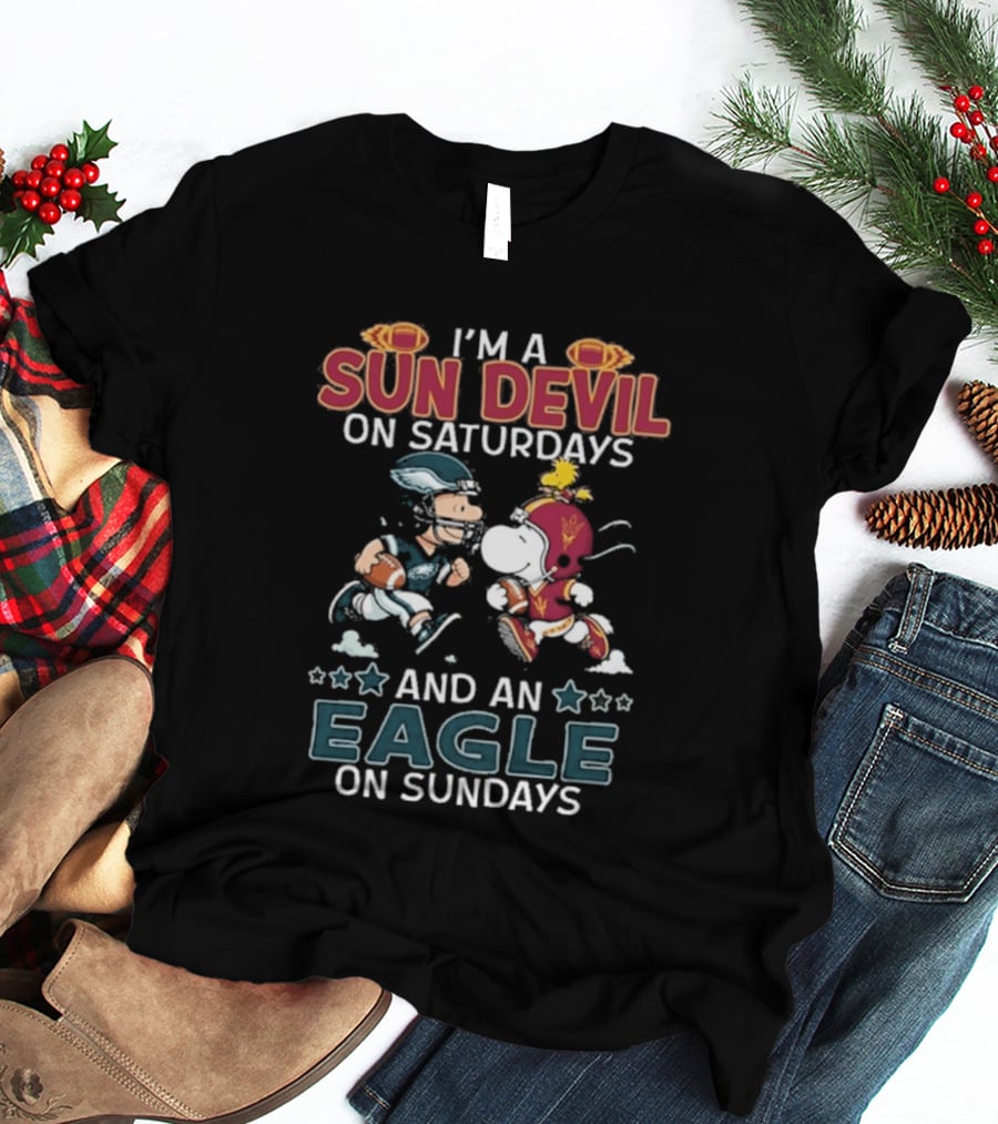 I'm A Sun Devil On Saturdays And An Eagle On Sundays Charlie Brown Snoopy T-Shirt