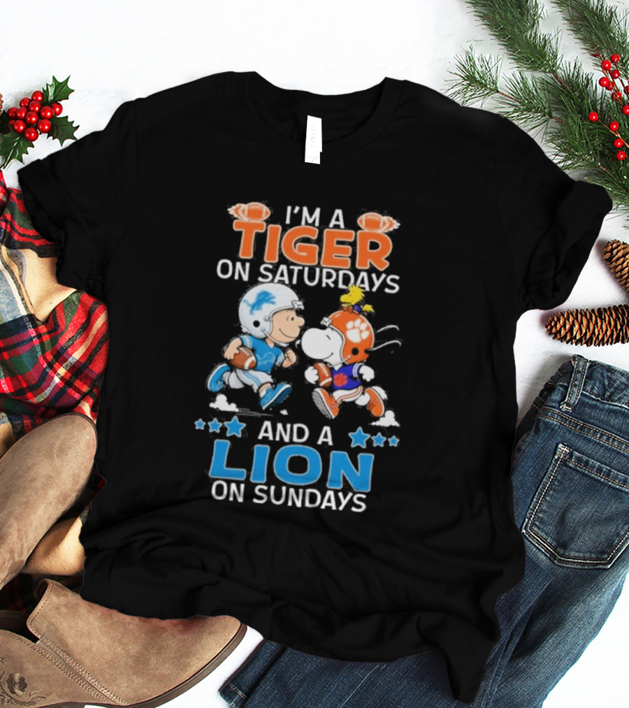 I'm A Tiger On Saturdays And A Lion On Sundays Featuring Snoopy And Charlie Brown Football T-Shirt