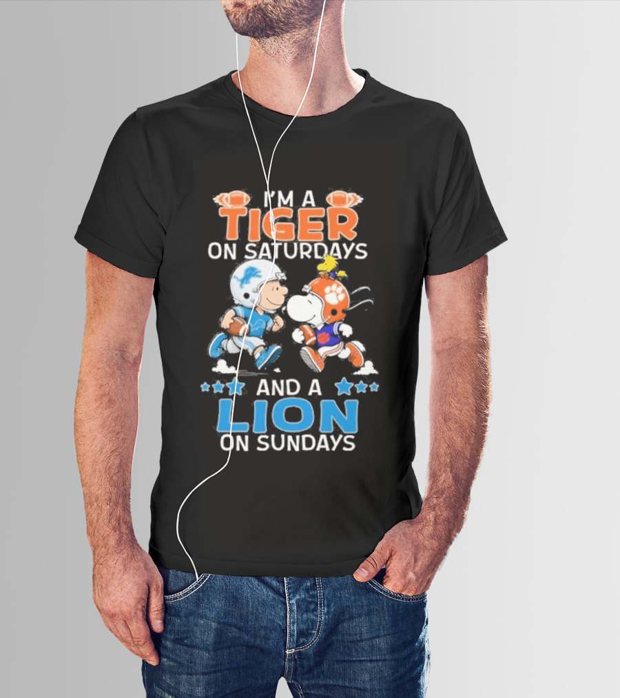 I'm A Tiger On Saturdays And A Lion On Sundays Featuring Snoopy And Charlie Brown Football T-Shirt