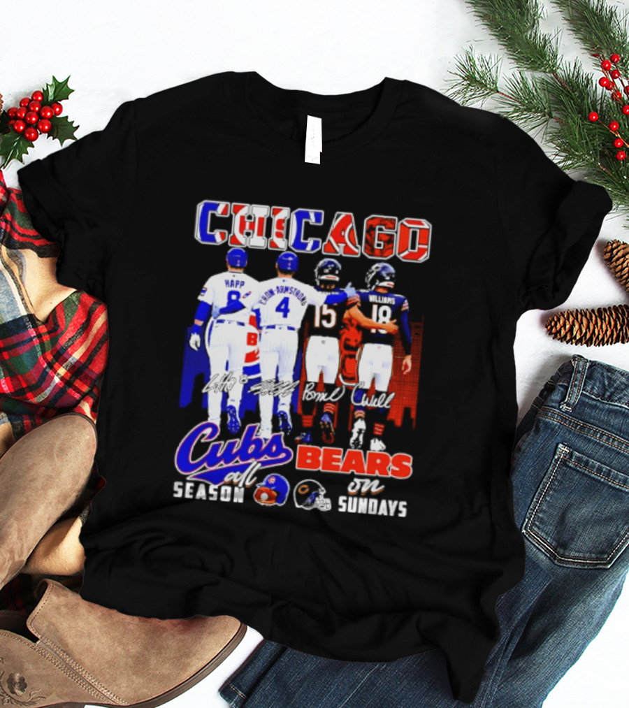 Chicago Cubs Happ And Bote Bears Fields And Moore Signature Skyline Sundays All Season T-Shirt