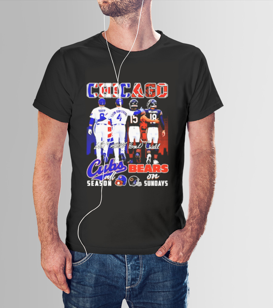 Chicago Cubs Happ And Bote Bears Fields And Moore Signature Skyline Sundays All Season T-Shirt
