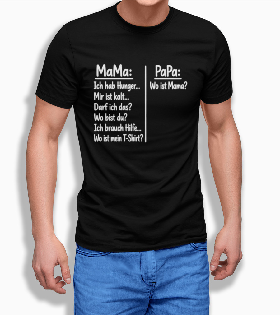 Mama Ich Hab Hunger Mir Ist Kalt Papa Wo Ist Mama Parenting Humor T-Shirt