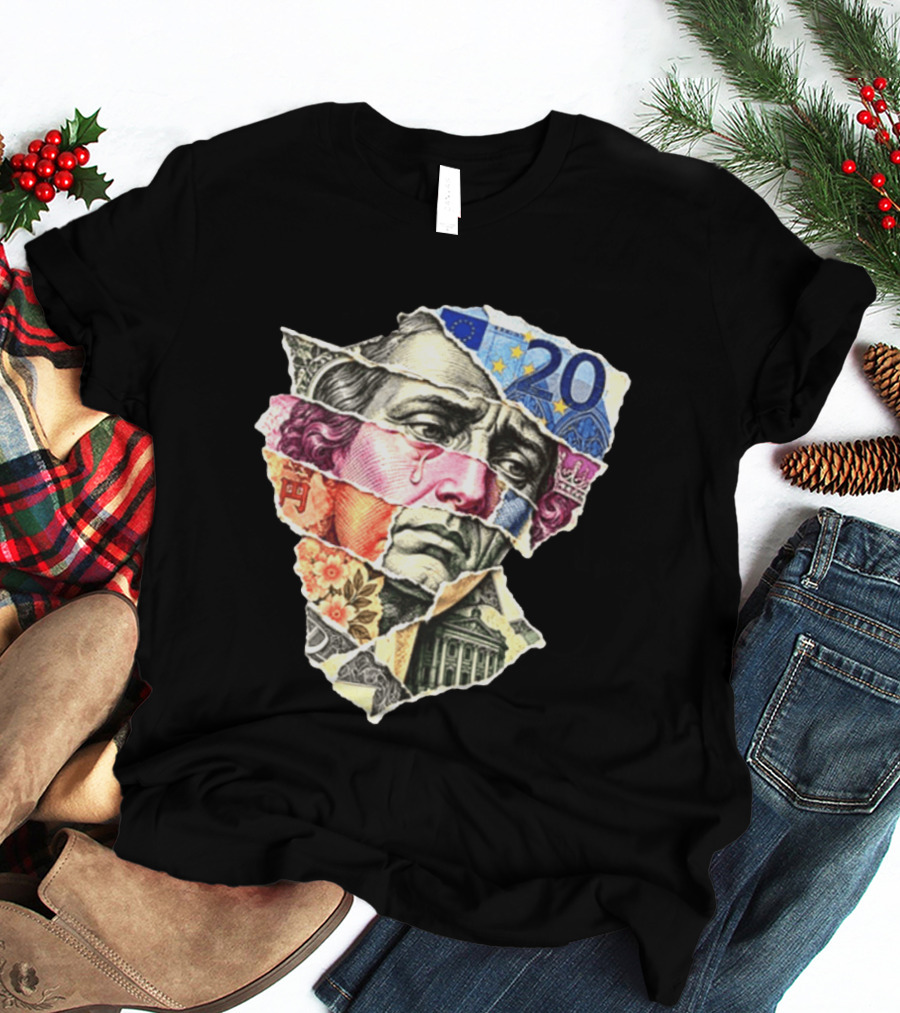 Benjamin Franklin Quote Sad Dollar Currency Collage Art Euro Note T-Shirt