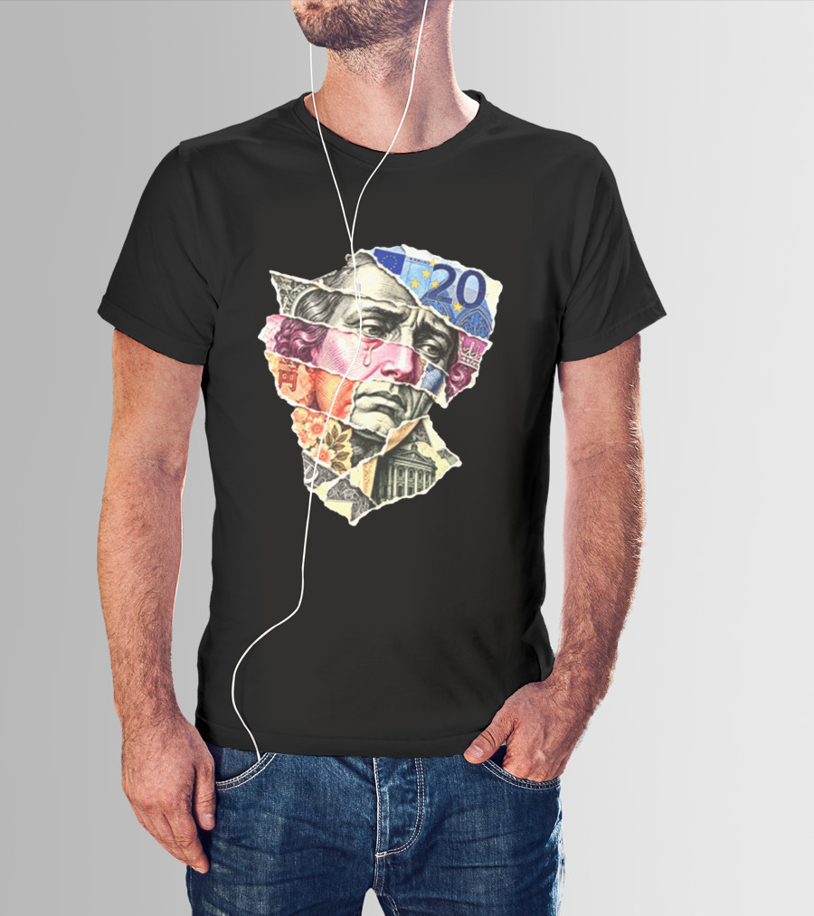 Benjamin Franklin Quote Sad Dollar Currency Collage Art Euro Note T-Shirt