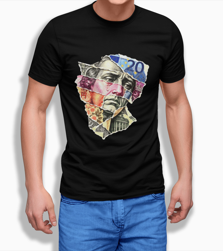 Benjamin Franklin Quote Sad Dollar Currency Collage Art Euro Note T-Shirt