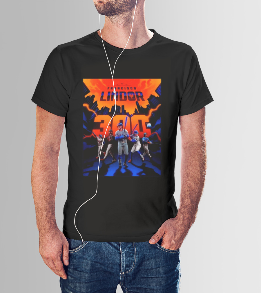 Francisco Lindor 300 HR Achievement Mets Skyline Celebration T-Shirt