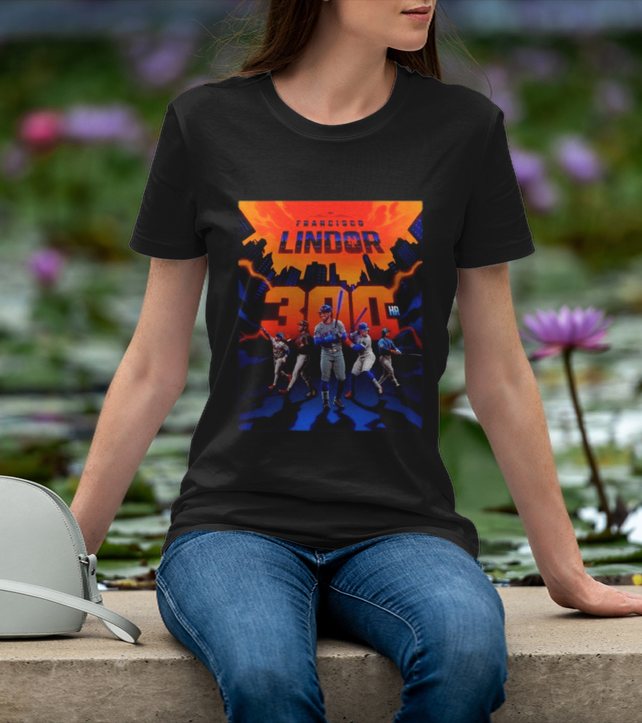 Francisco Lindor 300 HR Achievement Mets Skyline Celebration T-Shirt