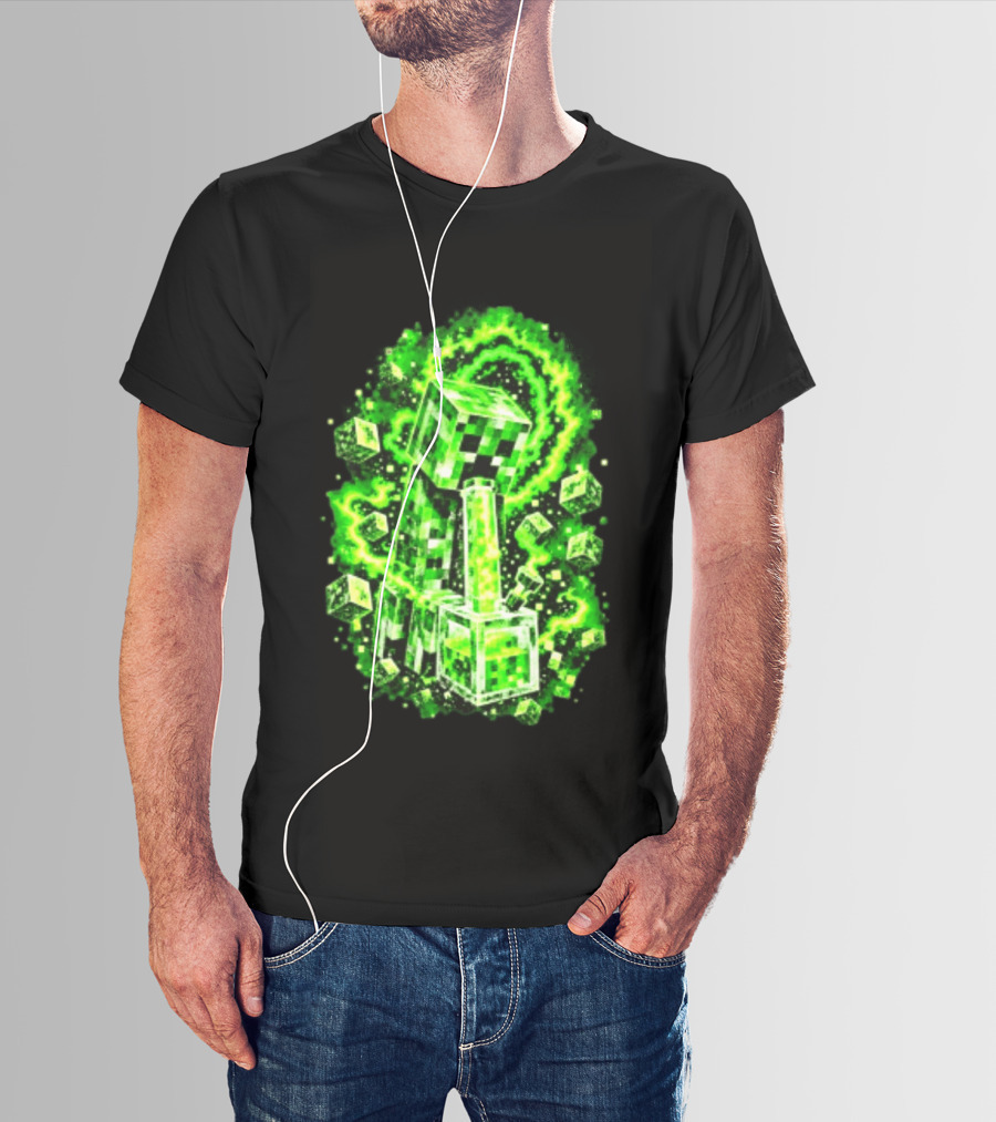 Minecraft Creeper Green Bong Pixel Explosion T-Shirt