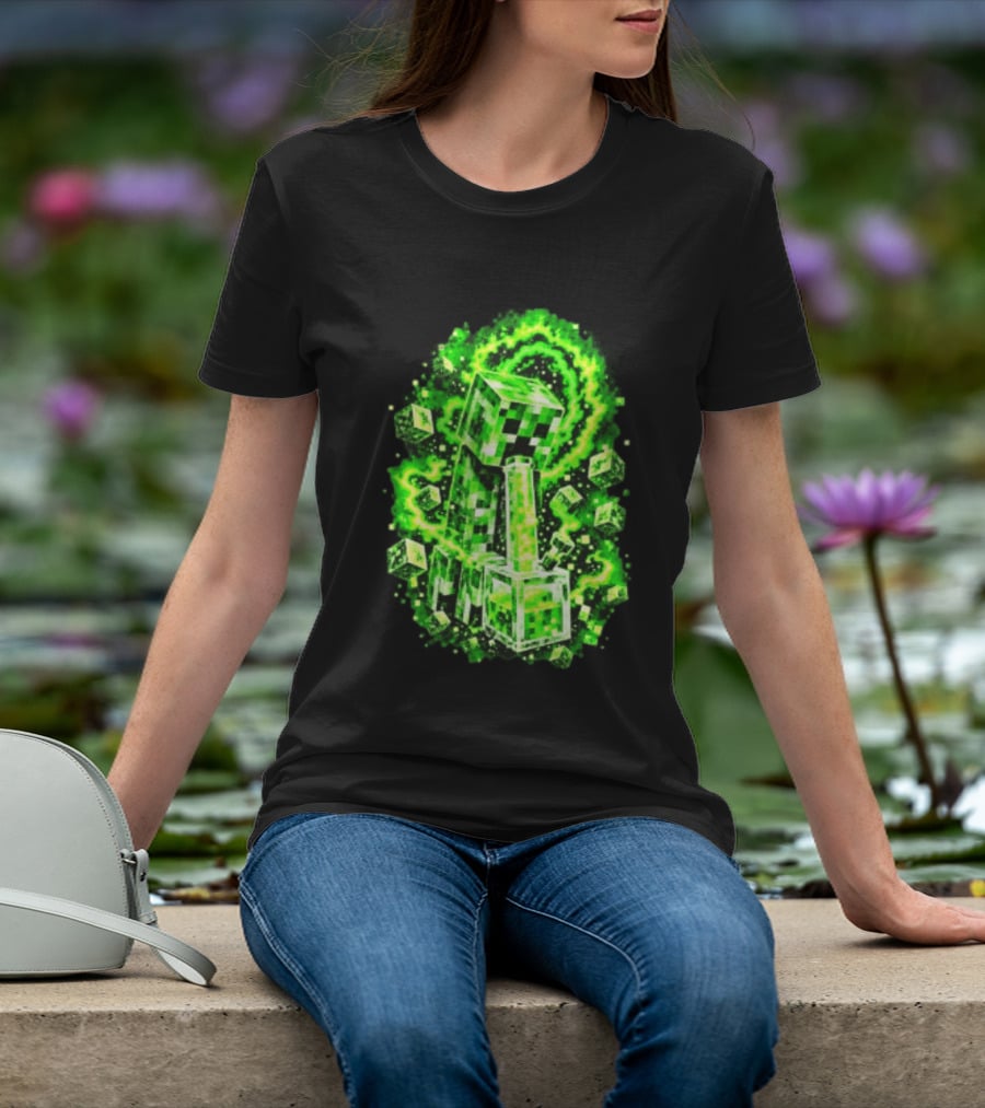 Minecraft Creeper Green Bong Pixel Explosion T-Shirt