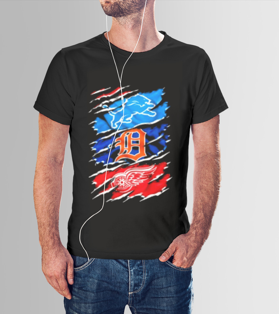Detroit Lions Tigers Red Wings Scratch Mashup T-Shirt