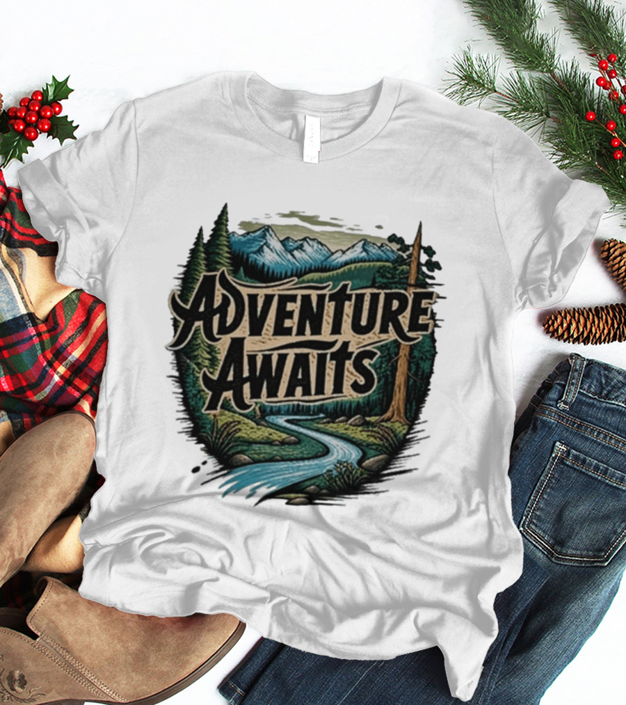 Adventure Awaits Scenic Nature Camping Family Summer Wanderlust Vacation T-Shirt