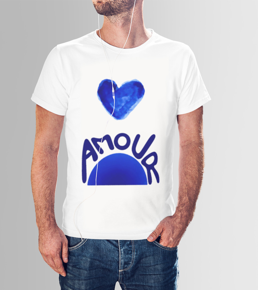 Amour Blue Heart French Love Watercolor T-Shirt