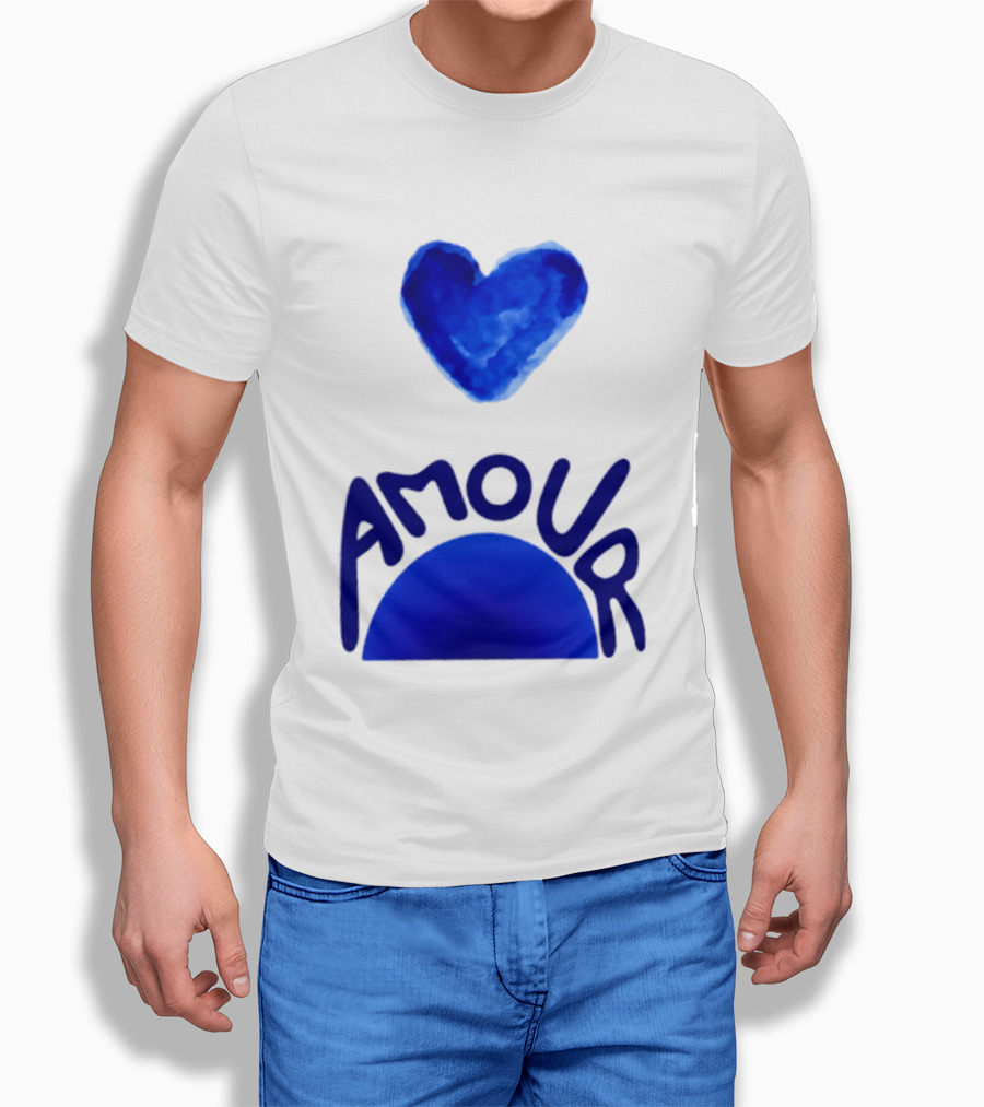 Amour Blue Heart French Love Watercolor T-Shirt